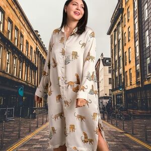Umgee 1X Animal Print Button-Up Shirt Dress